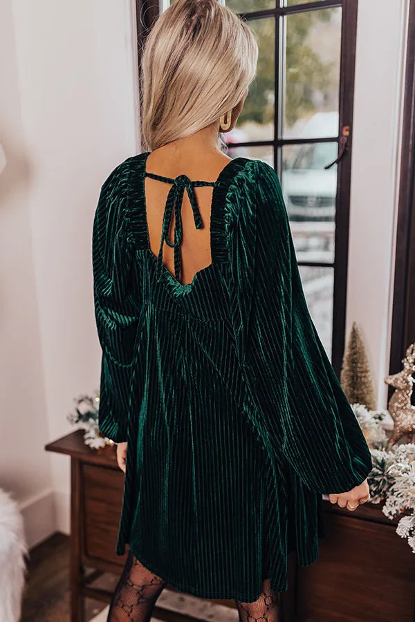 Cranberry Spritz Velvet Babydoll Dress in Hunter Green