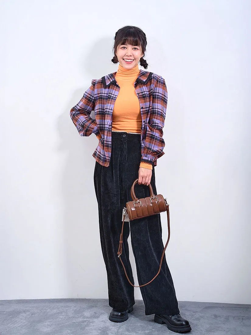Lace Trim Waist Corduroy Pants (2 Colours)